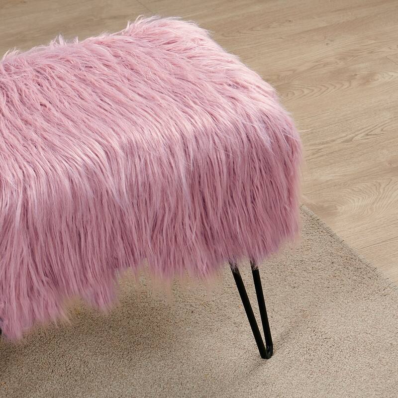 Mongolian Fauxfur Ottoman
