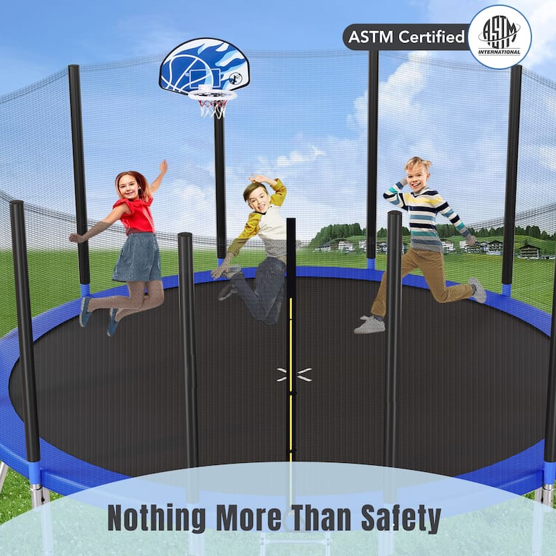 16FT Trampoline for Kids with Safety Enclosure Net, Basketball Hoop and Ladder, Round Outdoor Recreational Trampoline