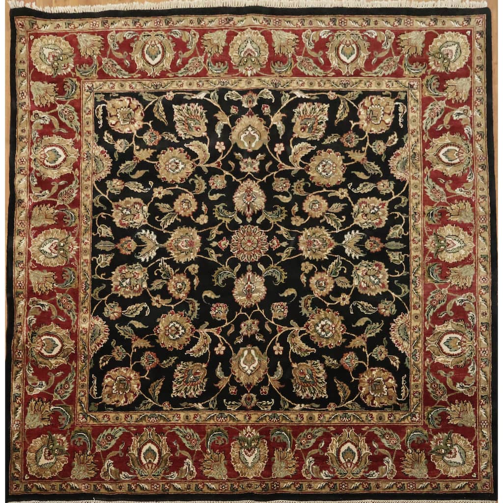 Hand Knotted Oriental 100% Wool Carpet Traditional All-Over Black Agra Area Rug - 8' 0'' X 8' 2''