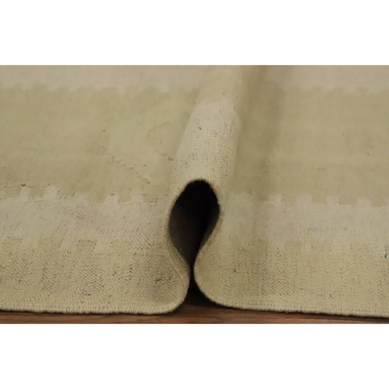 Hand Woven Oriental 100% Wool Carpet Southwestern Tribal Beige & Ivories Kilim Area Rug - 12' 10'' X 9' 9''