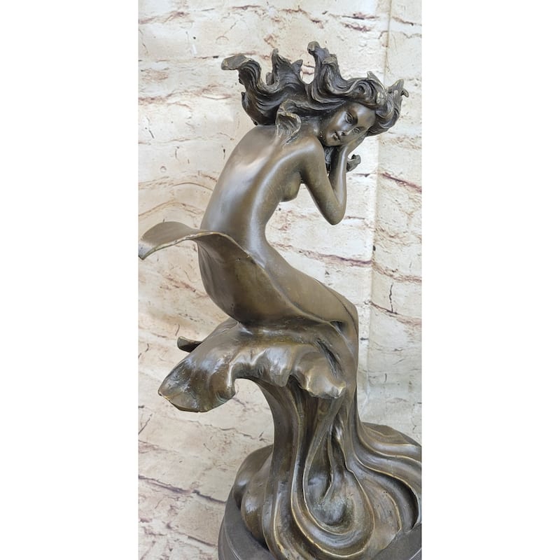 Water Goddess Mermaid Girl In Ocean Waves Nautical Bronze Figure Statue Sculpture