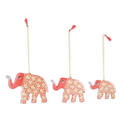 Novica Handmade Kashmir Elephants Wood Ornaments (Set Of 3)