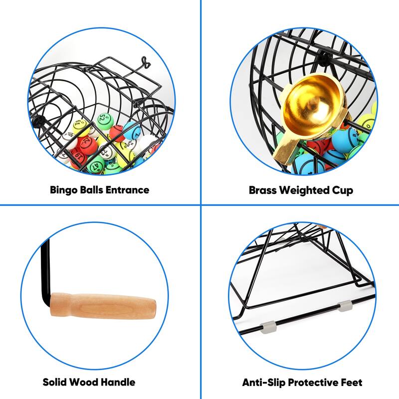 GSE™ Professional Bingo Game Set with Jumbo Bingo Cage and 1.5" Ping Pong Bingo Balls, Plastic Board