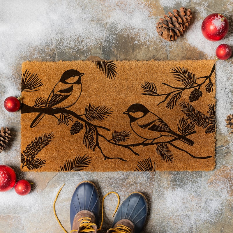 Holiday Chickadees Coir Door Mat - 28" x 16"