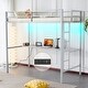 preview thumbnail 22 of 25, Twin Square Tube Raised Bed With Table Outlet LED Light Strip Iron Bed USA