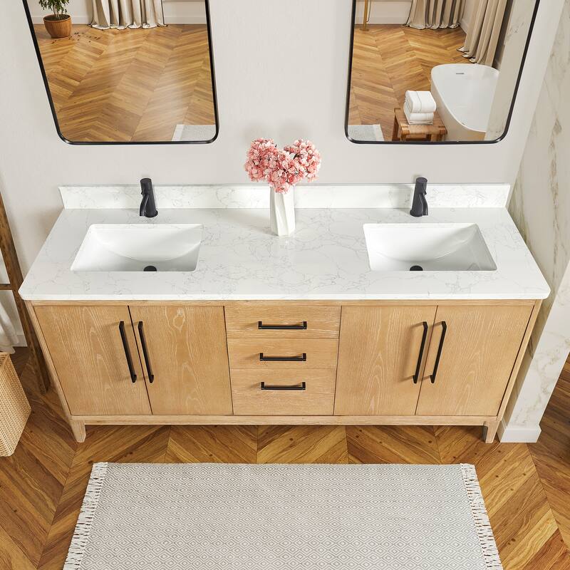 Gara Double Bath Vanity with Composite Stone Top without Mirror