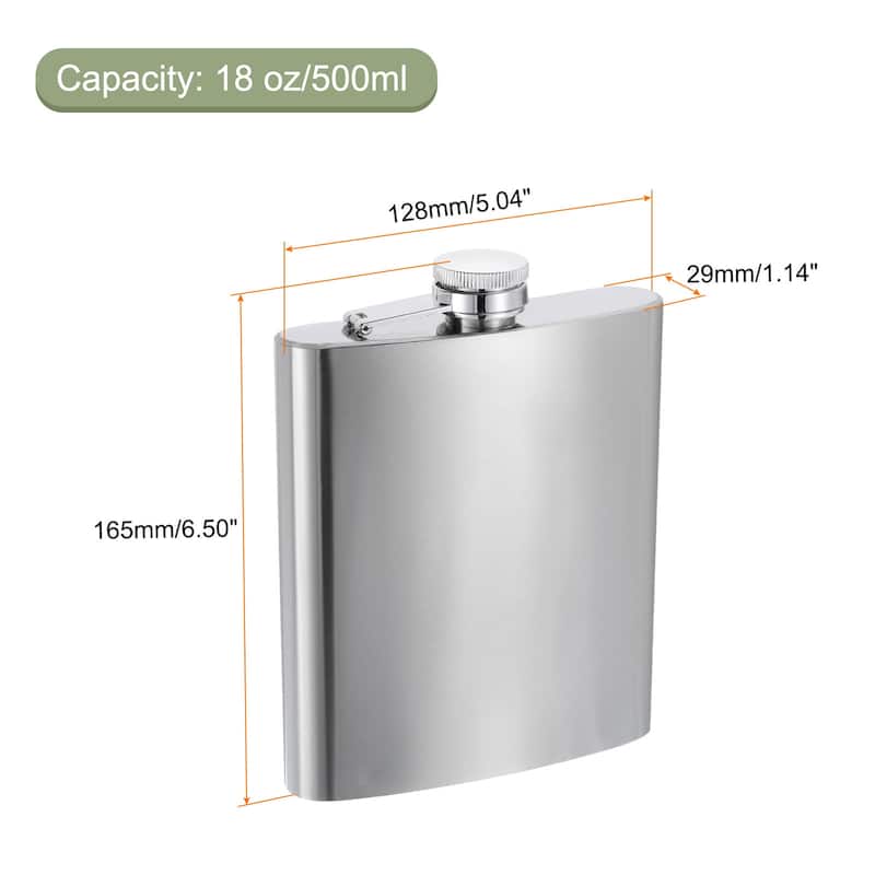 18oz 500ml Stainless Steel Hip Flask for Camping Hiking Outdoor Activity, Silver - Silver - 18oz