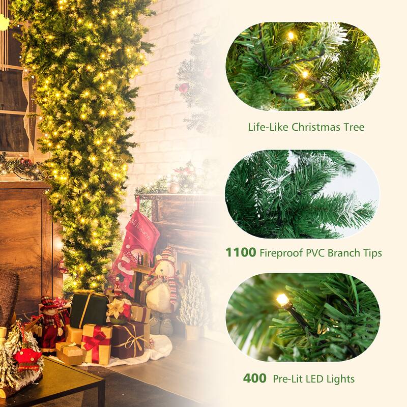 Gymax 7.5FT Pre-Lit Snowy Inverted Christmas Tree Artificial Tree w/