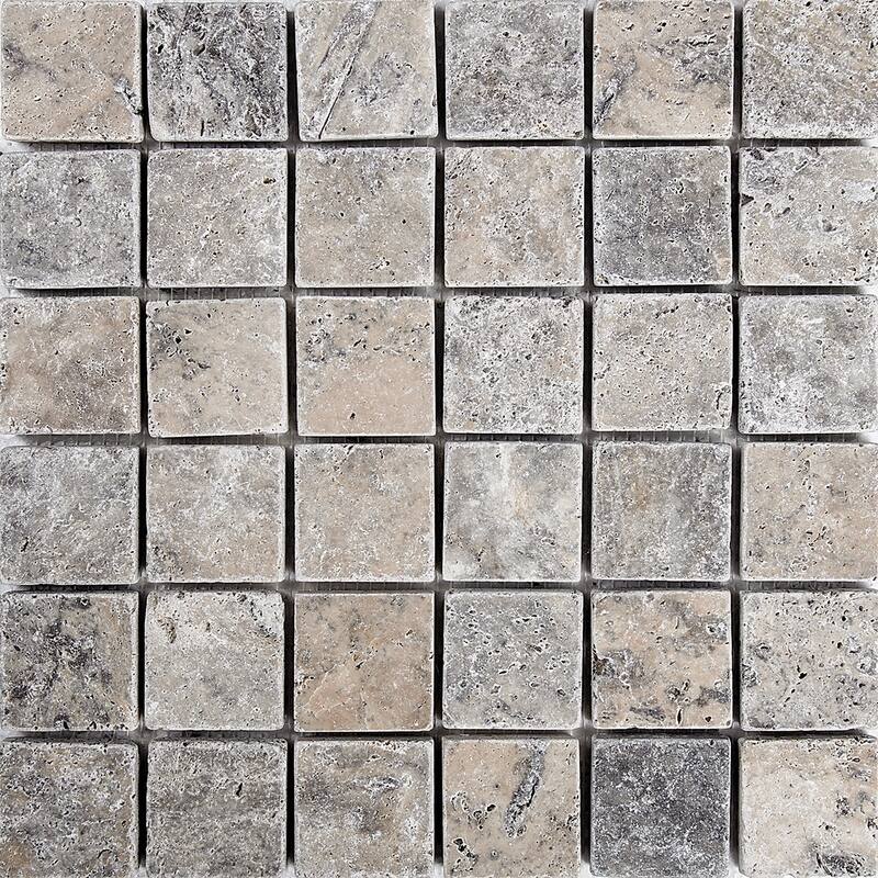Argento Travertine 2" x 2" Tumbled Mosaic Tile - 5 Sheets (5.00 sf) - Silver