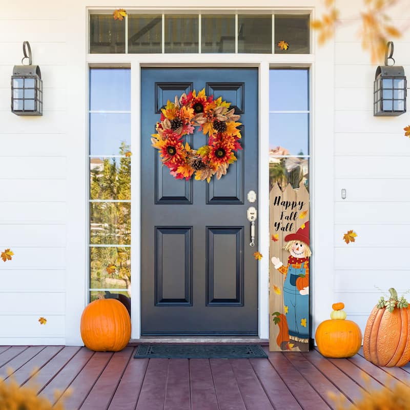 Glitzhome 24"D Fall Sunflower Pinecone Berry Artificial Wreath or Porch Tree