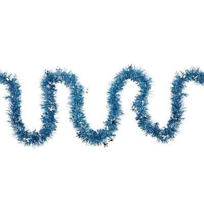 12' x 3" Sky Blue Silver Snowflakes Christmas Tinsel Garl - Unlit