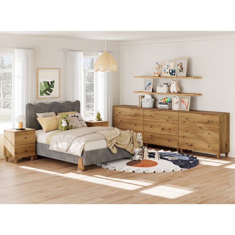 WAMPAT 9-Drawer Wide Dresser and Nightstands Set of 3 for Bedroom