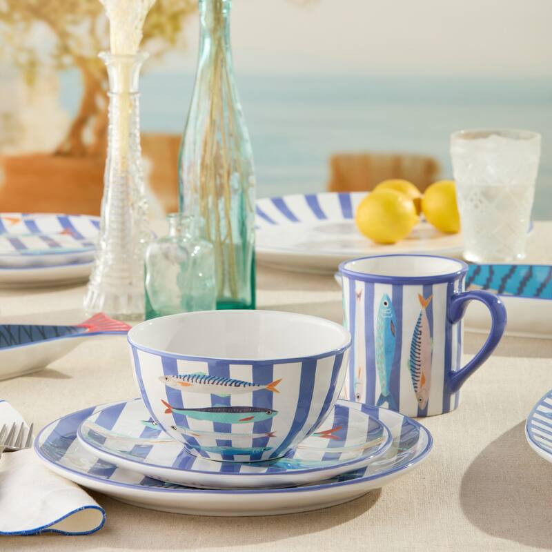 Certified International Something Fishy 16 Piece Dinnerware Set, Service for 4 - 11.00"L x 11.00"W x 1.00"H