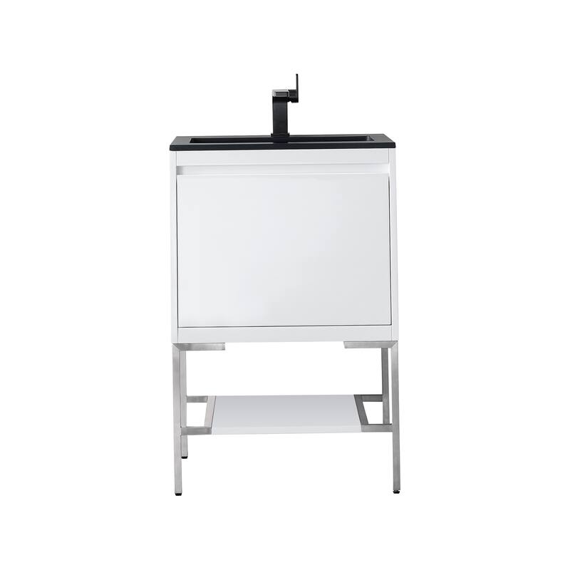 James Martin Vanities Mantova 23.6" Single Vanity Cabinet, Glossy White - Brushed Nickel Base, Charcoal Black Top