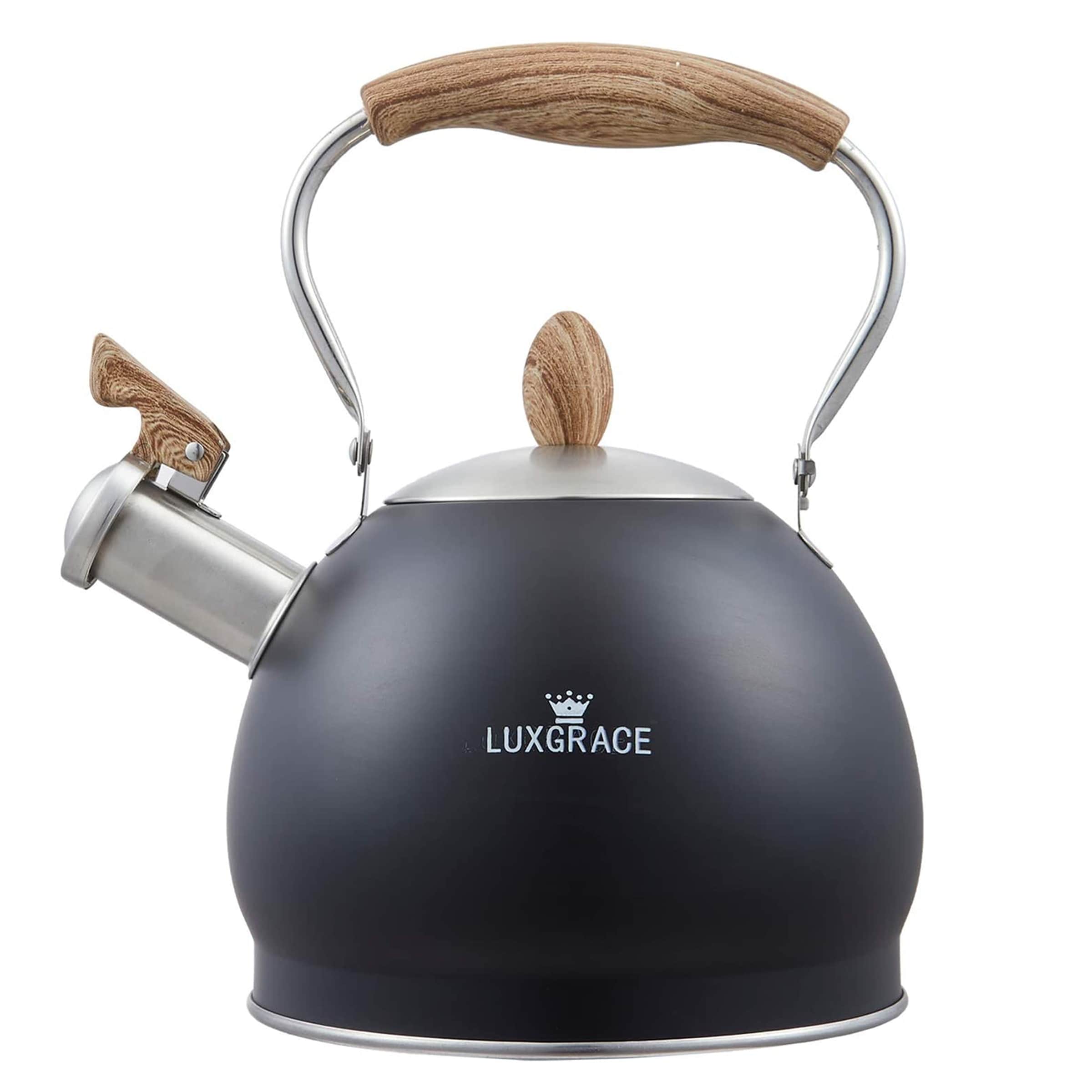 Creative Home 2.6 Quart Black Stainless Steel Whistling Tea Kettle with Folding Handle