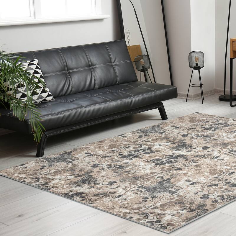 Admire Home Living Lucio 1242 Transitional Floral Area Rug - 5'3" X 7'3" - Grey