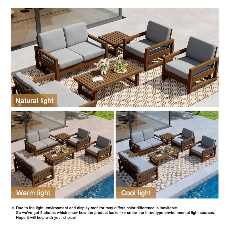 Oversize Teak Wood Loveseat Armchair Outdoor Patio Conversation Set with Cushion