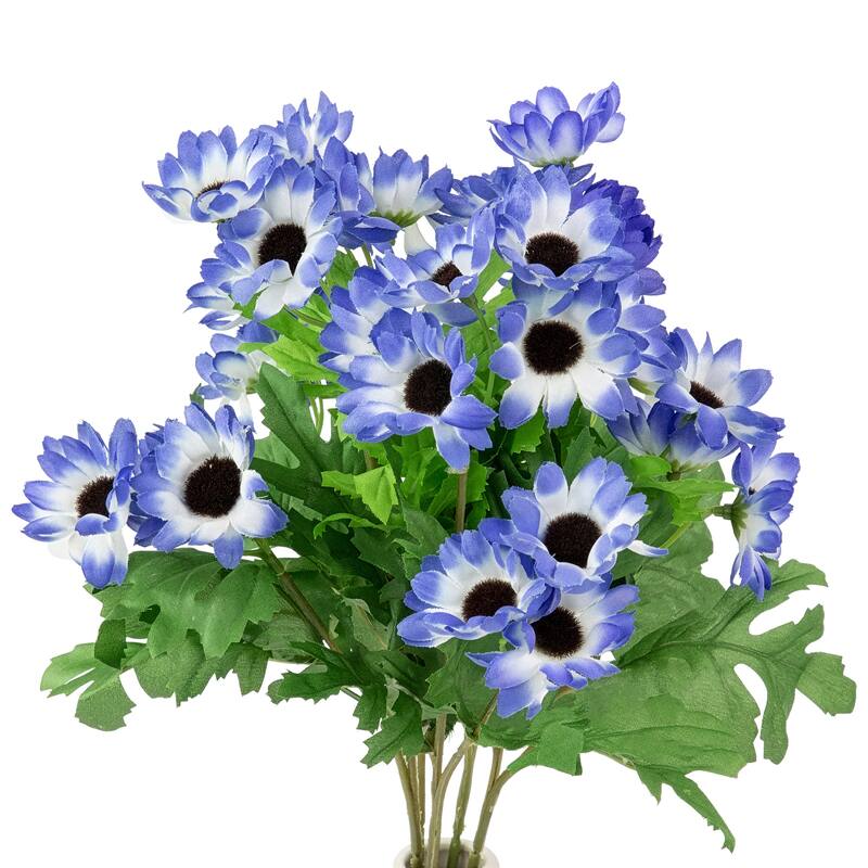 Cineraria Daisies Artificial Floral Spray- 15" - Blue