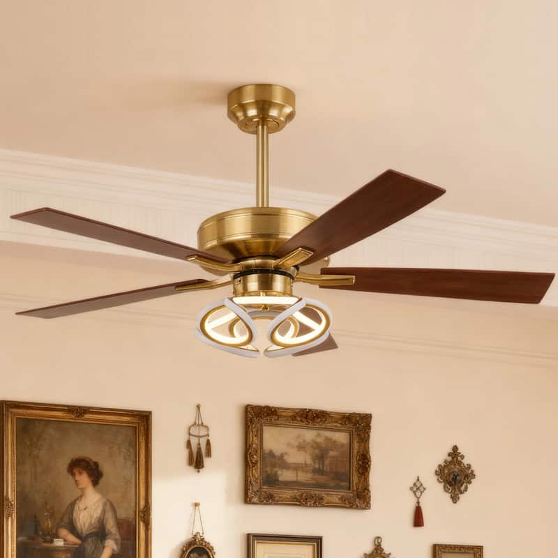 52" Modern Gold Smart Dimmable RGB Ceiling Fan with Remote and App Control