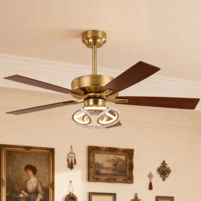 52" Modern Gold Smart Dimmable RGB Ceiling Fan with Remote and App Control