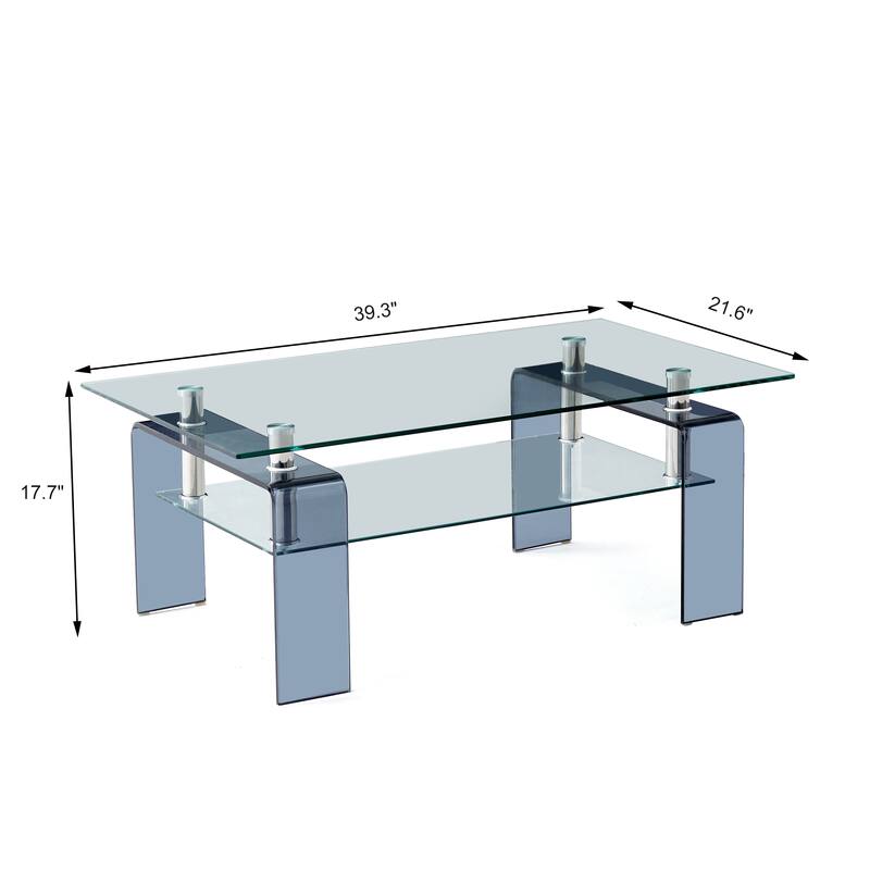 Modern Rectangular Clear Glass Coffee Table with 2-Tier Storage‌