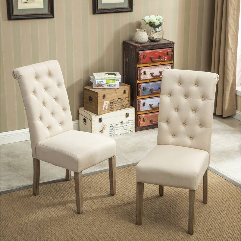 Habit Solid Wood Tufted Parsons Dining Chair, Set of 2