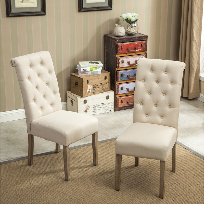 Solid Wood Tufted Parsons Dining Chair, Set Of 2
