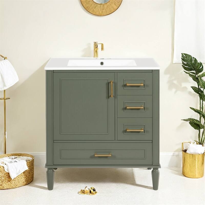 30"Bathroom Vanity with Ceramic Sink,Soft-Close Door w/Built-in Shelf