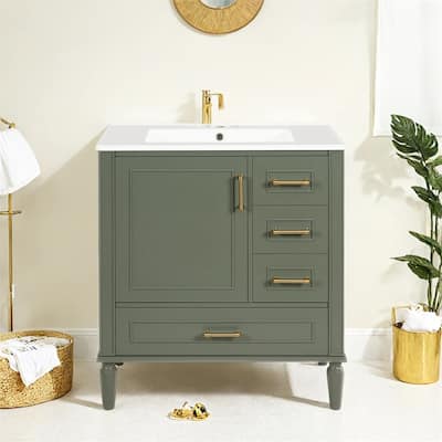30"Bathroom Vanity with Ceramic Sink,Soft-Close Door w/Built-in Shelf