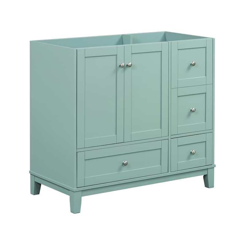 36 Inch Modern Green Bathroom Vanity with USB Charging, Resin Sink, 2 Doors and 3 Drawers