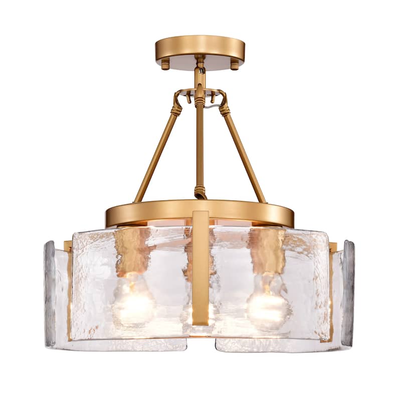 Reina 3-Light Water Textured Glass Panel Drum Semi Flush Mount