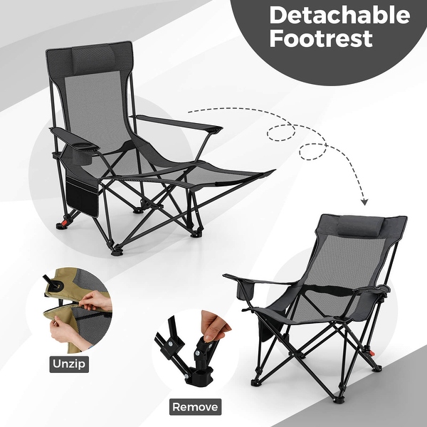 LakeForest Heavy Duty Camping Chair – Portable Folding Recliner With Footrest – Mesh, 330lbs Capacity