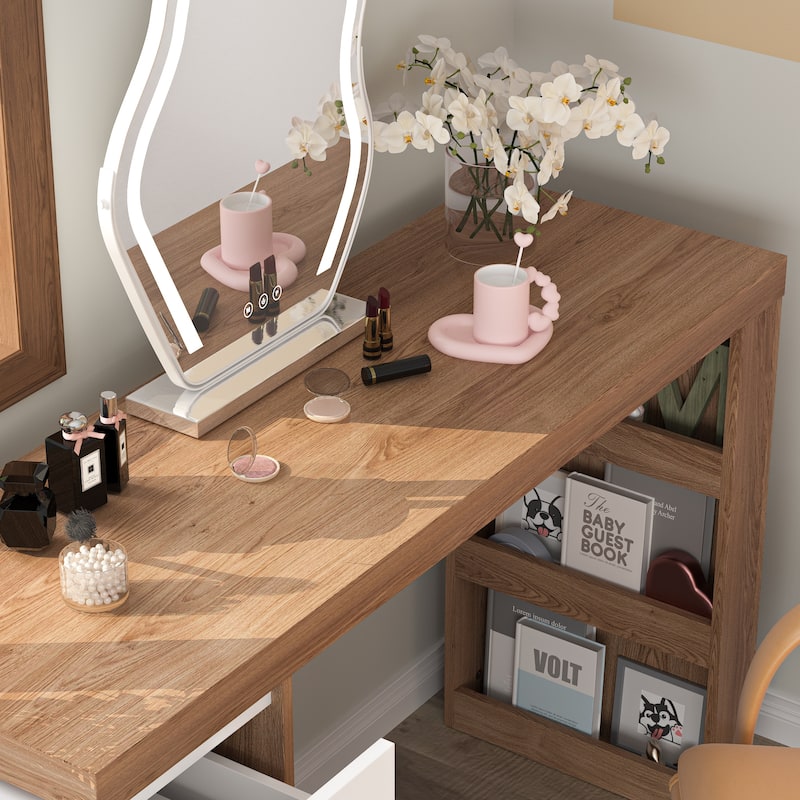 Dual-Purpose Desk Dressing Table Dresser White Working Desk Rotating