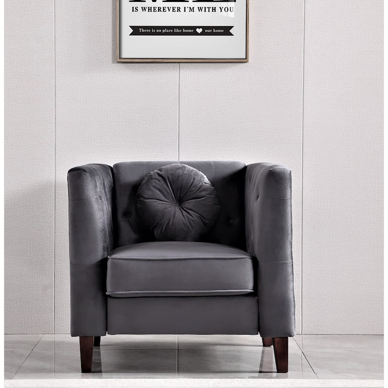 US PRIDE FURNITURE Velvet Classic Chesterfield Chair with Wood legs - Grey