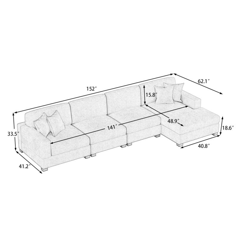 Oversized Modern Chenille L-shape Modular Sectional Sofa with Chaise