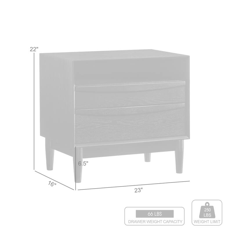 2 Drawer Nightstand Wood Side Table Black Finish Bedroom Storage Organizer