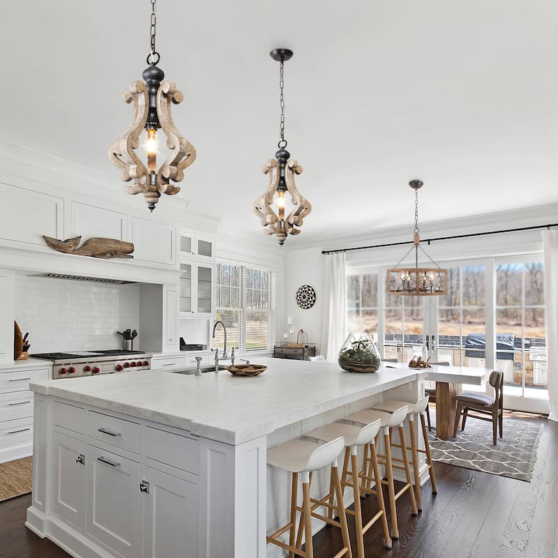Oaks Aura Rustic Wood Pendant Light Kitchen Island Light, Farmhouse Hallway Chandelier, Dining Pendant Light