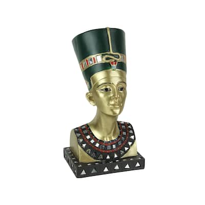 Golden Finished Ancient Egyptian Queen Nefertiti Bust Statue - 9.5 X 4.75 X 5.25 inches
