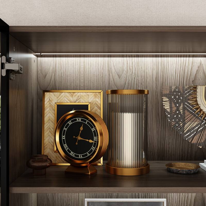 LED-Lit Wood Grain Cabinet - Configurable Storage for Home or Office