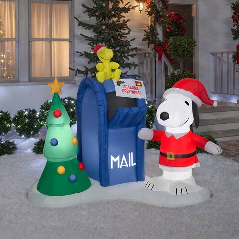 Gemmy Christmas Airblown Inflatable Snoopy and Woodstock w/Mailbox Scene Peanuts, 5.5 ft Tall