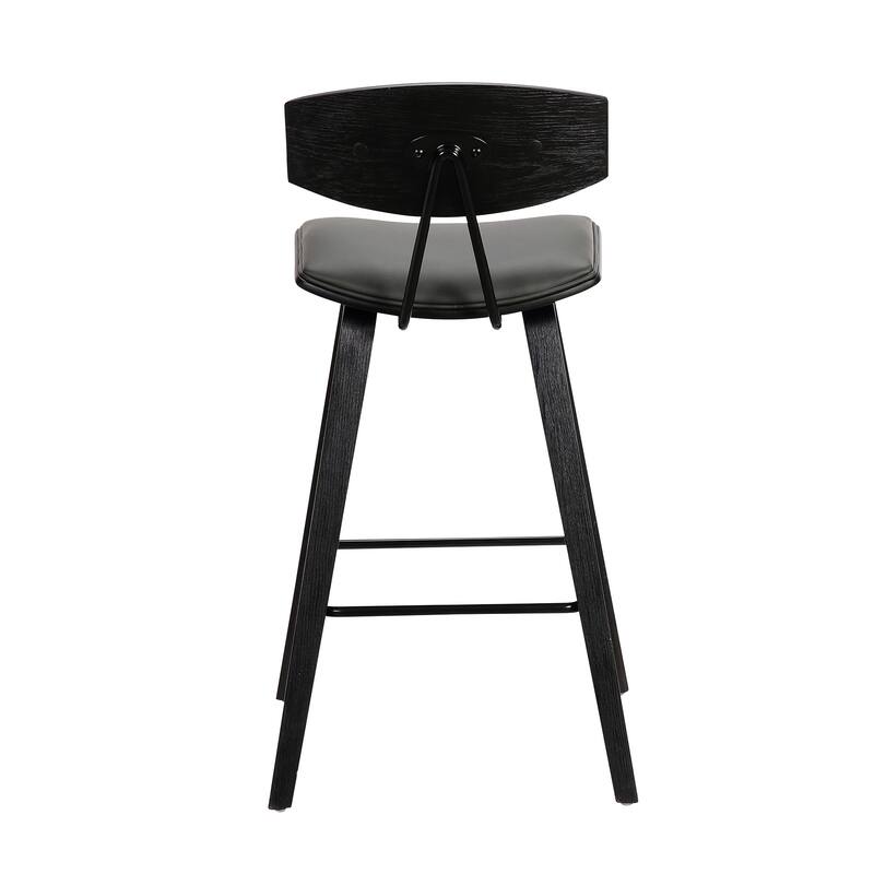 Fox 26" Counter Stool, Gray Faux Leather and Black Wood