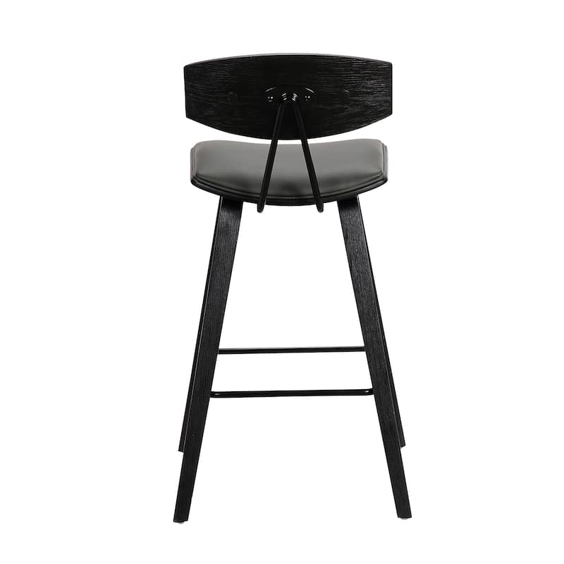 Fox 29" Bar Height Modern Bar Stool, Gray Faux Leather and Black Wood