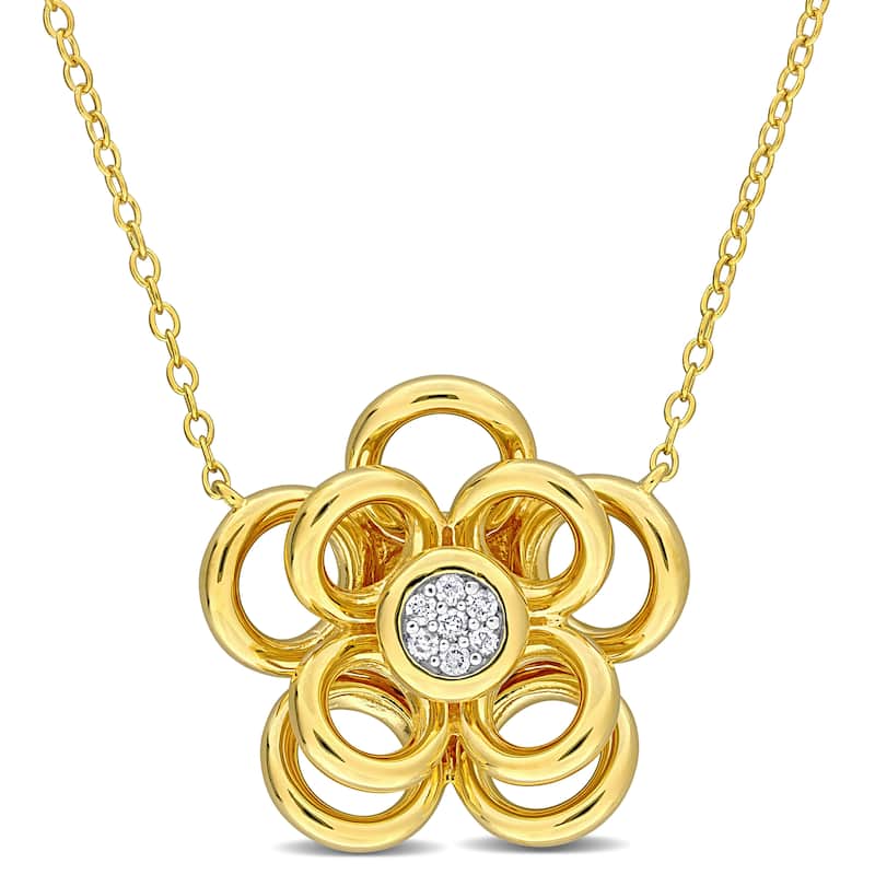 Miadora Diamond Accent Flower Necklace Yellow Silver