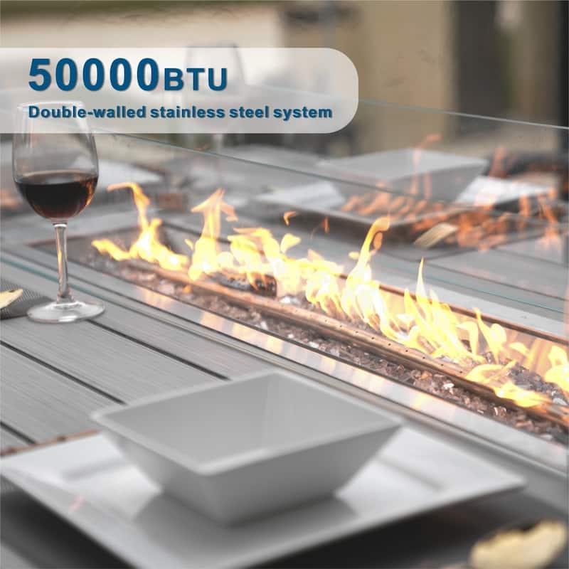5-Piece Outdoor Wicker Sofa Set with Aluminum Firepit Table