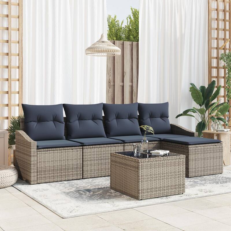 vidaXL 6 Piece Garden Sofa Set with Cushions - 91.7×46.1×27.2 - Grey-with table
