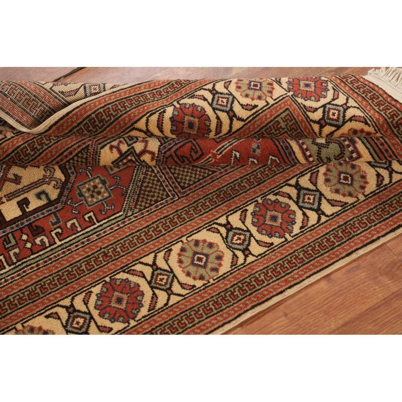 Geometric Anatolian Vintage Runner Rug Hand-Knotted Wool Carpet - 3'1" X 9'10"