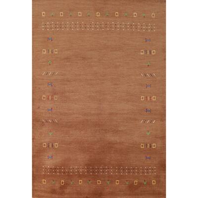 Brown Tribal Gabbeh Rug Handmade Modern Wool Carpet - 4'1" x 5'9"