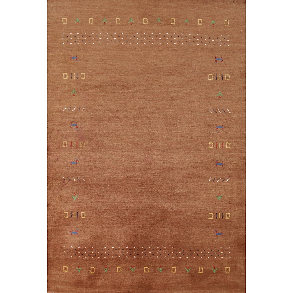 Hand Knotted Oriental 100% Wool Carpet Tribal Tribal Brown Gabbeh Area Rug - 5' 9'' X 4' 1''