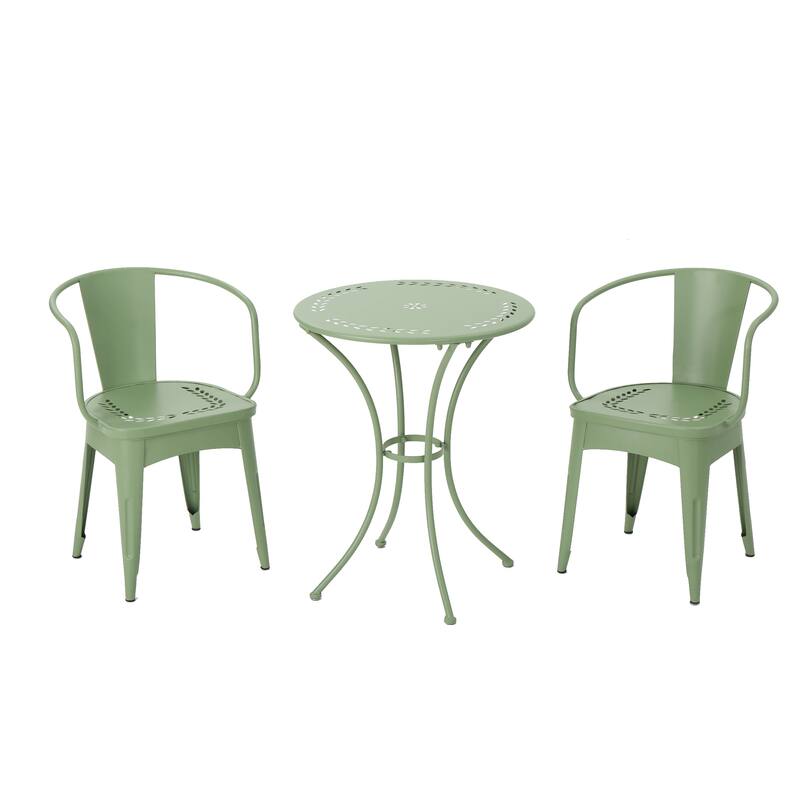 3 PC Metal Set For With a small side table and two matching cafe chairs