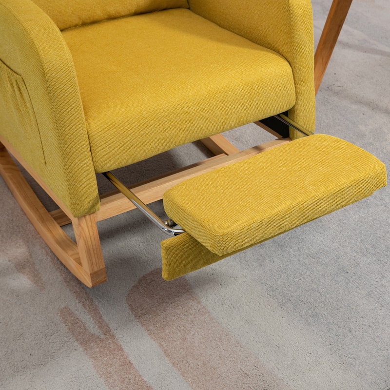 High back Upholstered Accent Rocking Chair Nursery Chair With Retractable Footrest